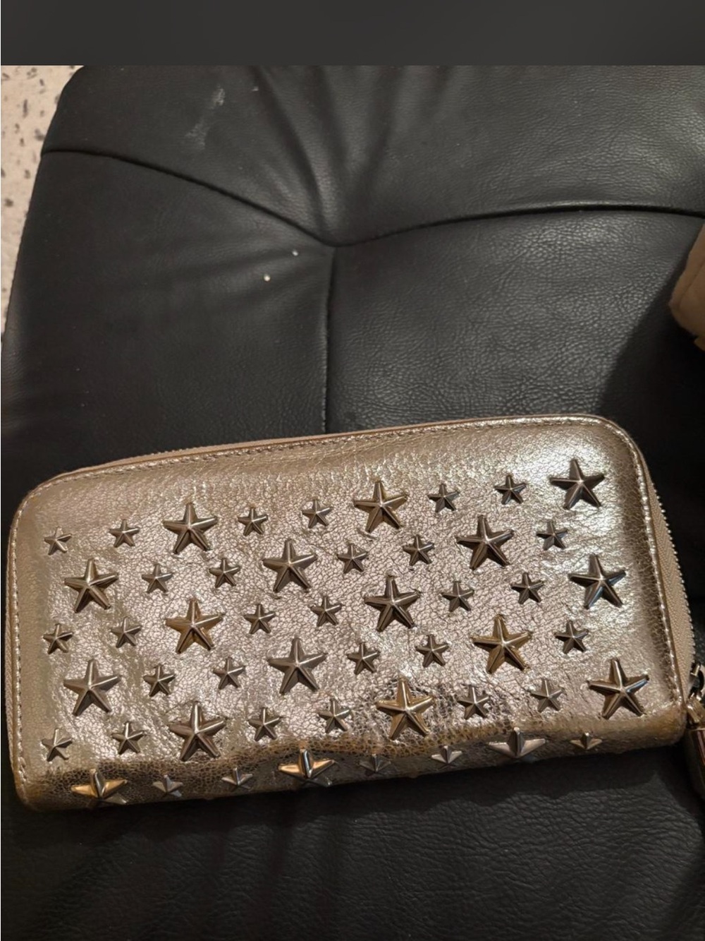 Jimmy Choo Metallic Star-Stud Zip Wallet - Rose Gold